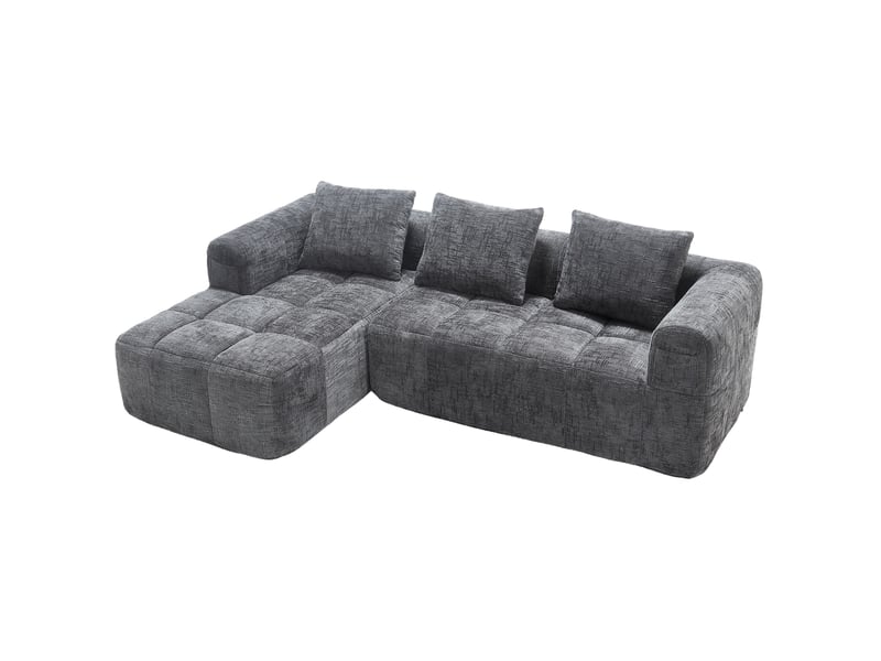  Canapé d'angle réversible 3 places en tissu gris avec méridienne, poches latérales et 3 coussins confortables  - Conforama A