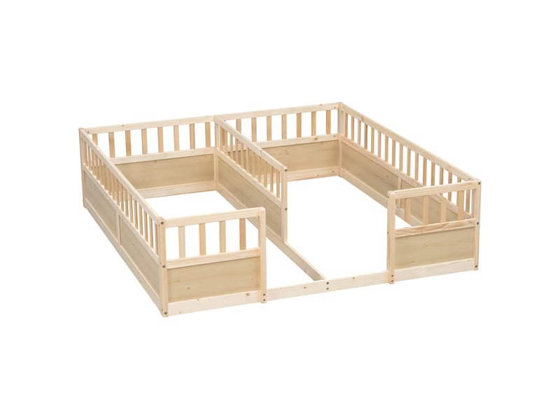  Lit double enfant 2x90x200 cm, lit de sol en pin naturel avec barrières hautes, sans matelas  - Conforama D