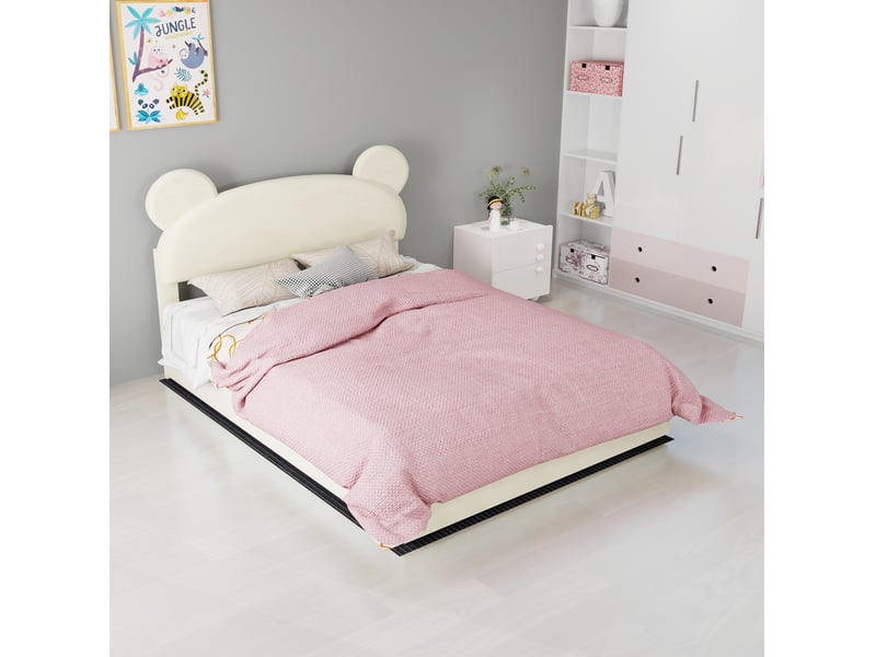  Lit coffre 140x200 cm en tissu beige avec rangement relevable  - Conforama B