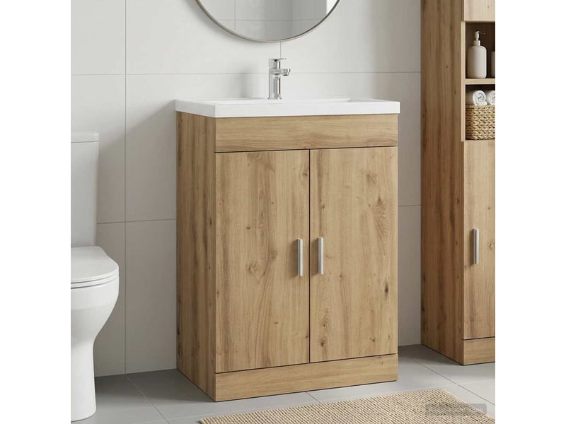  Meuble sous lavabo de salle de bain, commode chêne artisanal shl1432  - Conforama B