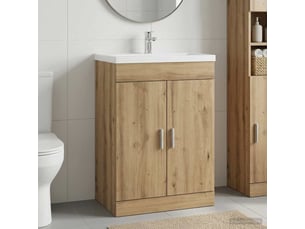 Meuble sous lavabo de salle de bain, commode chêne artisanal shl1432