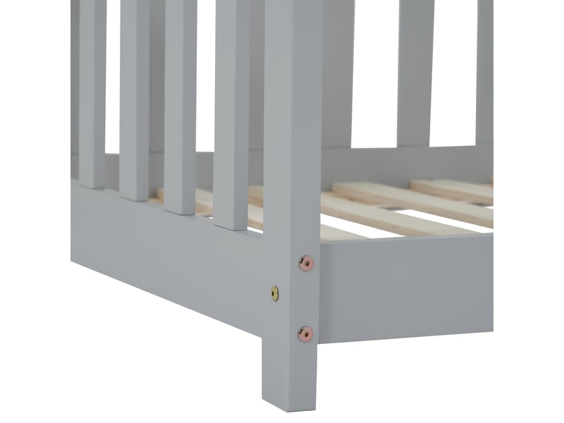  Lit cabane enfant simple 90×200 cm avec barrières  - sans matelas, pin massif - gris clair  - Conforama E