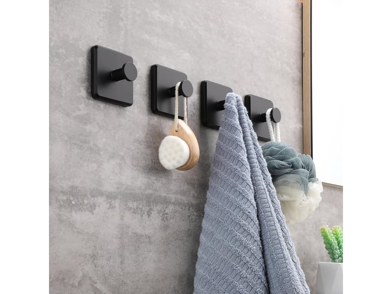 Lot de 4 crochets collants, multifonctionnels, à serviettes modernes, aucun trou requis, adaptés à la salle de bain et à la cuisine, noir - Conforama C