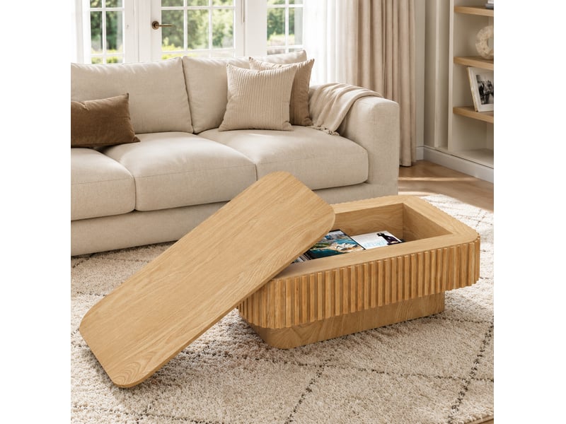  Table basse 98x60x35 cm avec rangement caché, décor bois naturel  - Conforama B