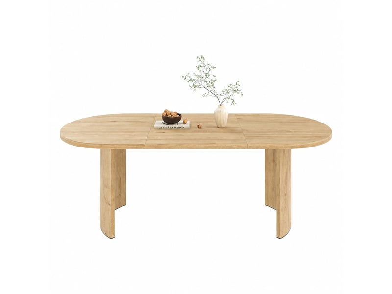 Table à manger 200 x 90 cm couleur chêne, pour 6 à 8 personnes, plateau ovale aux angles arrondis - Conforama A