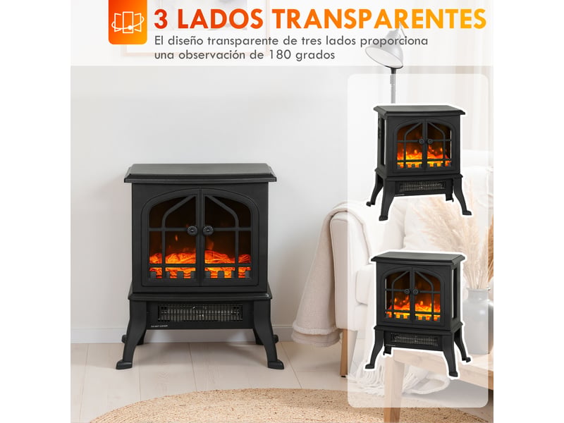  Cheminée électrique sur pied noire, effet flamme 3d, chauffage 9001800 w pour 15 à 30 m²  - Conforama W