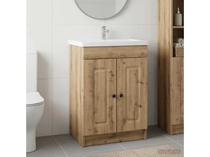 Armoire sous évier de salle de bain, meuble de rangement chêne artisanal shl5224