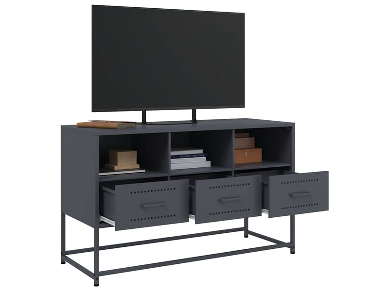  Meuble tv - banc tv - meuble de rangement anthracite 100,5x39x60,5 cm acier  - Conforama E