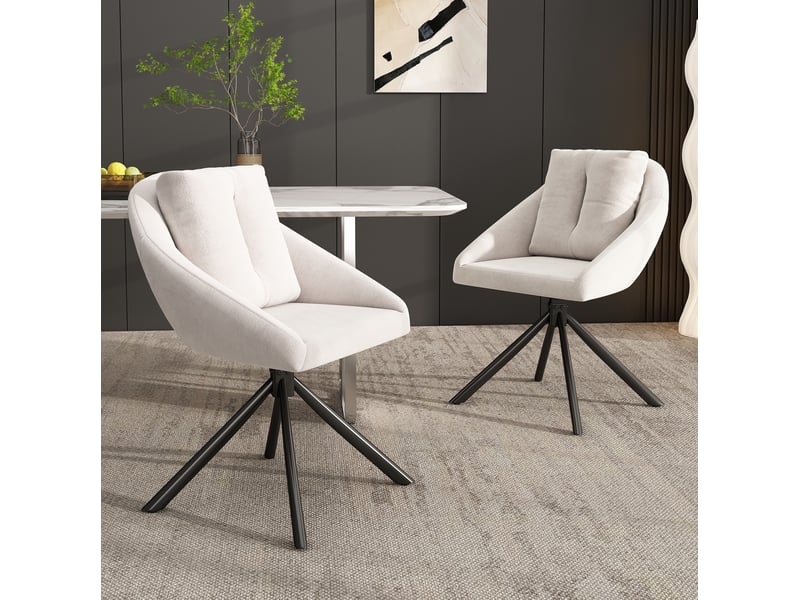  Chaise de salle à manger 59x65x79 cm, en tissu velouté beige, structure métallique, pivotante, avec accoudoirs  - Conforama D