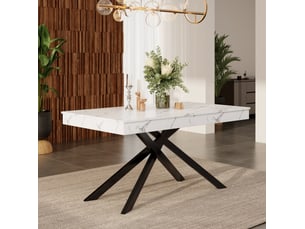 Table à manger extensible, 140-180x80x76 cm, avec plateau épais 93 mm piètement croisé style simple, mdf, coloris blanc