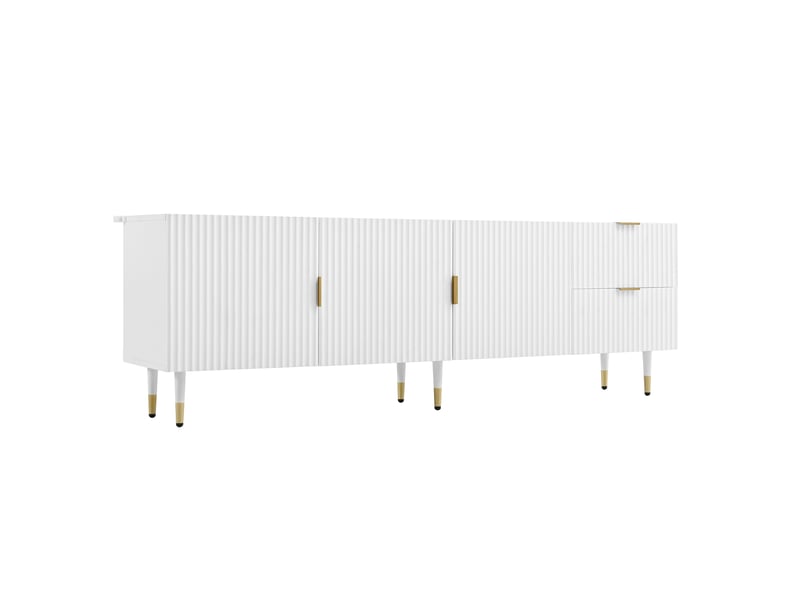 Meuble tv avec 3 portes, tiroirs, passe-câbles, pieds réglables et charnières silencieuses, 170 × 35,5 × 55 cm - Conforama A