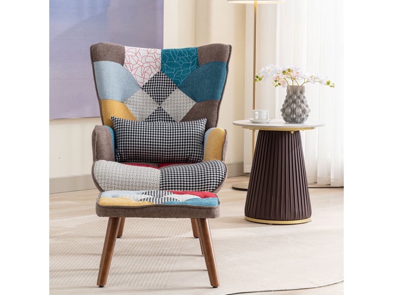 Fauteuil 69x95,5x51 cm, repose-pieds, coussin confortable, design vivant, idéal tout espace, assise mousse, multicolore - Conforama D