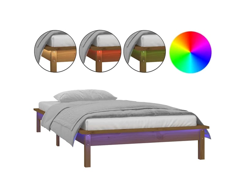 Lit simple- lit adulte - cadre de lit à led sans matelas 100x200 cm bois massif - Conforama A