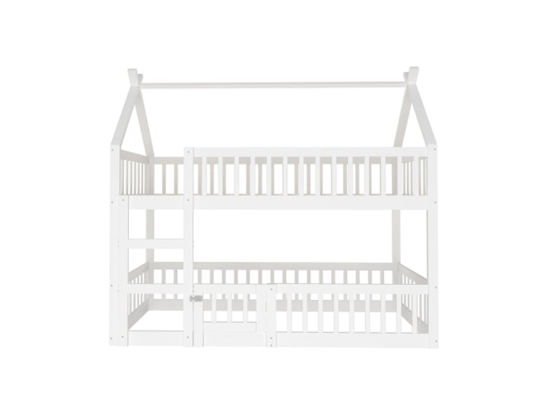 Lit superposé enfant 90x200, lit mezzanine avec escalier, cadre de lit superposé en bois, sans matelas, blanc - Conforama E
