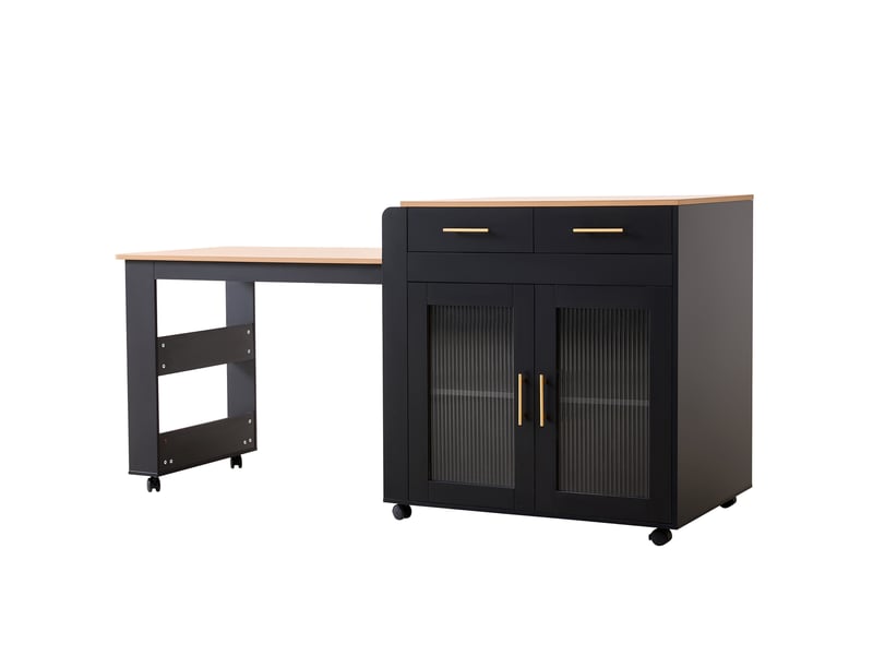  Îlot de cuisine extensible noir, table 2–4 places, rangement, prises usb-ac  - Conforama D