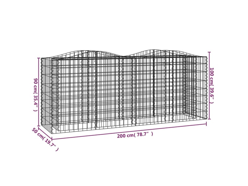  Lit surélevé à gabions arqué 200 x 50 x 100 cm fer galvanisé argent 02_0039932  - Conforama D
