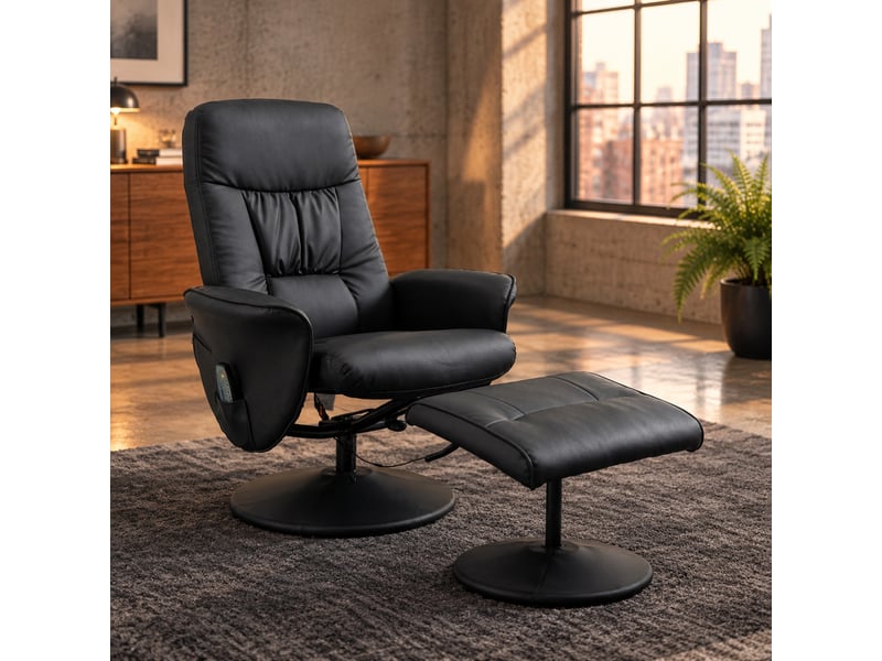  Fauteuil de relaxation massant inclinable avec repose-pieds en cuir reconstitué noir 76 x 81 x 105 cm  - Conforama D