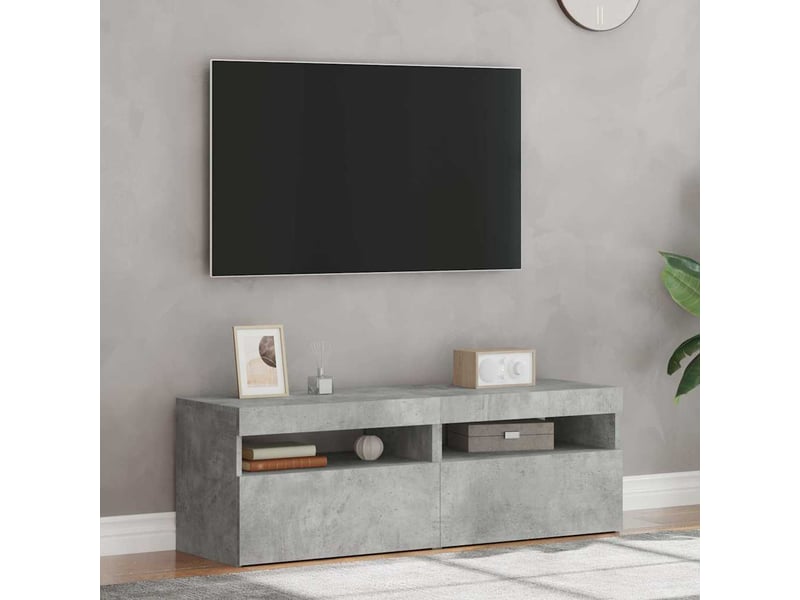 Lot de 2 meuble tv avec lumières led gris béton 60x35x40 cm - Conforama C