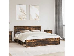 Lit adulte, lit double, cadre de lit chêne fumé 200x200cm bois d'ingénierie cf5993