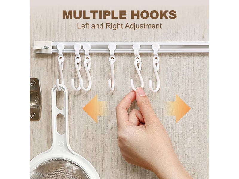  Crochet coulissant multifonctionnel mural - support pour ustensiles de cuisine, porte-ustensiles avec 10 crochets, sans perçage, gain de place, blanc  - Conforama D