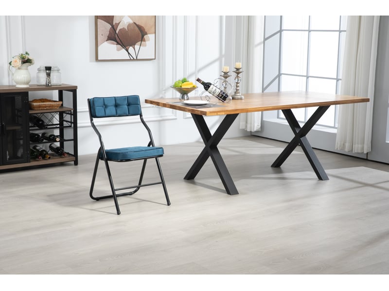  Lot de 2 chaises pliantes 47x46x80 cm, faciles à ranger, velours bleu, housse d'assise amovible, en acier  - Conforama D