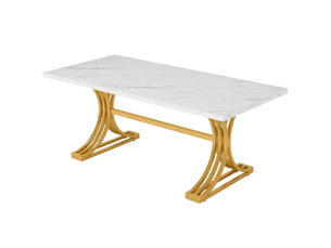 Table à manger,160x80x75 cm,4 à 6 personnes,marbre artificiel et métal,blanc et doré