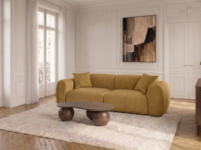  Bobochic canapé droit fixe 3 places siena tissu chenille jaune SIENA - Conforama C