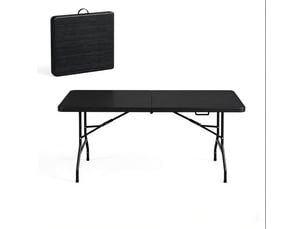 Table à manger extérieure pliante pour 8 personnes avec plateau effet bois et structure acier, noire, 180 × 74 × 70 cm
