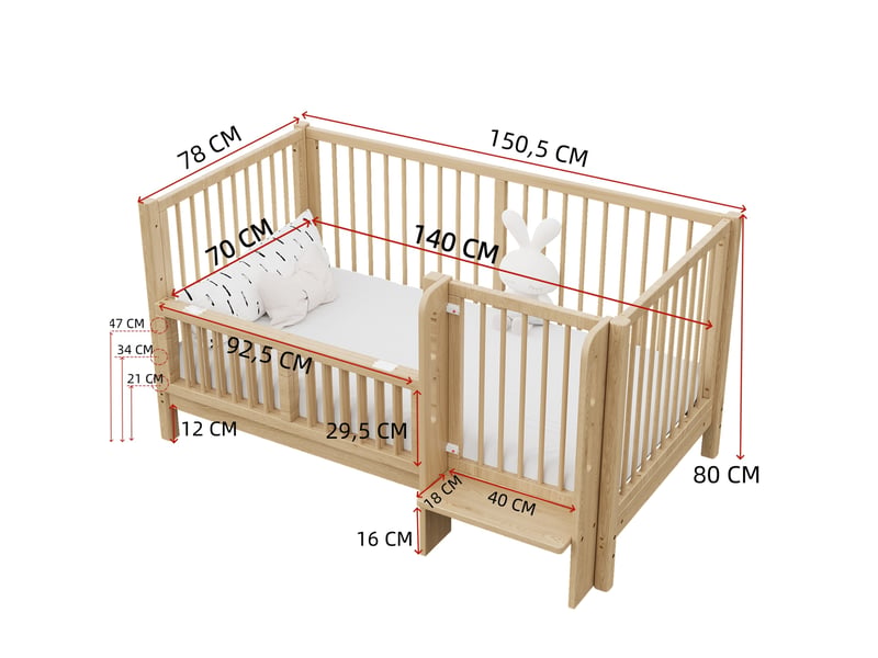 Lit enfant 140x70 cm, évolutif, avec porte sécurisée et marche intégrée, en bois, naturel - Conforama D