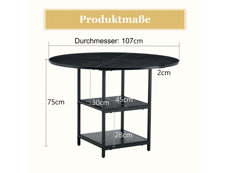  Table à manger rond 107×107×75 cm, mdf et métal, noir Fay Lum - Conforama C