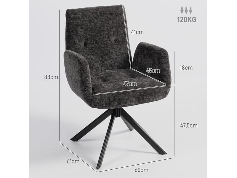  Fauteuil pivotant tcqpz design moderne 360° 60 x 61 x 88 cm revêtement polyester noir pieds en acier  - Conforama C
