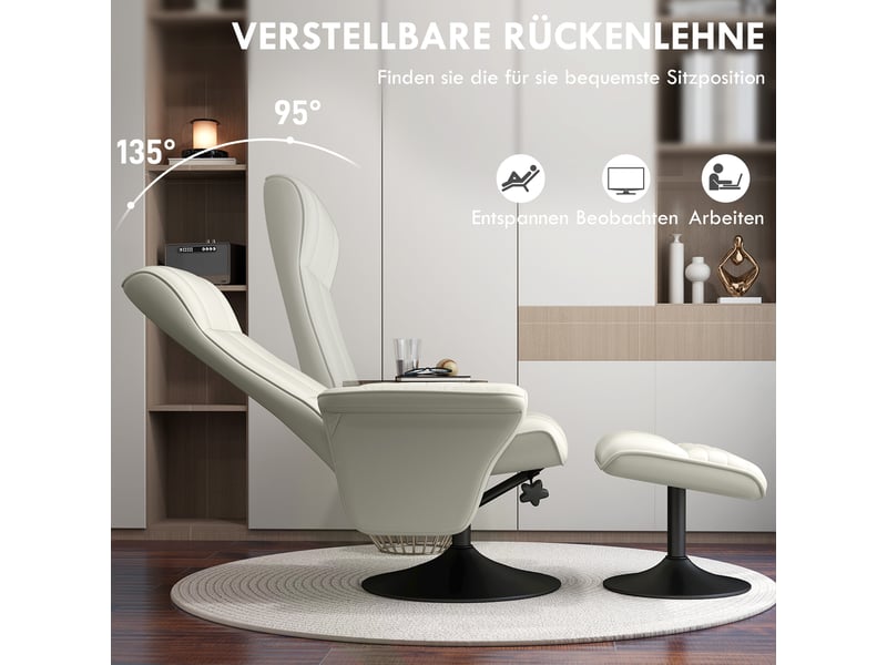  Ensemble 2 pièces : fauteuil relax tv pivotant 360° + pouf, microfibre, inclinable 135°  - Conforama D