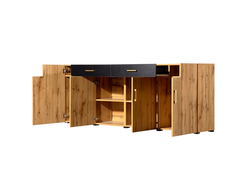  Meuble tv,208x39.5x80 cm,4 portes 2 tiroirs,panneau de particules,marron  - Conforama B