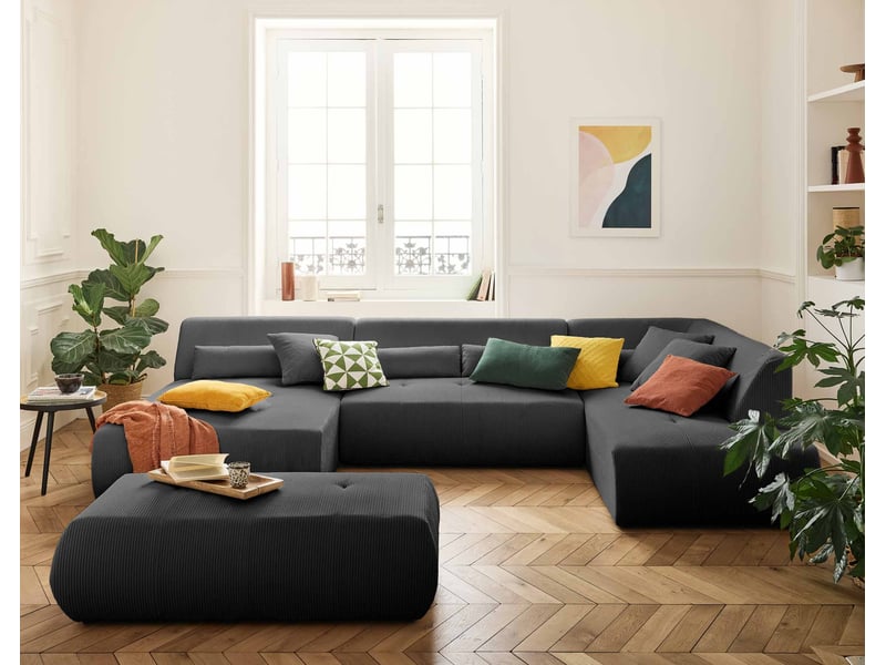  Onyx - canapé panoramique modulable d'angle droit 7 places - en velours côtelé - lisa design - gris foncé ONYX - Conforama D
