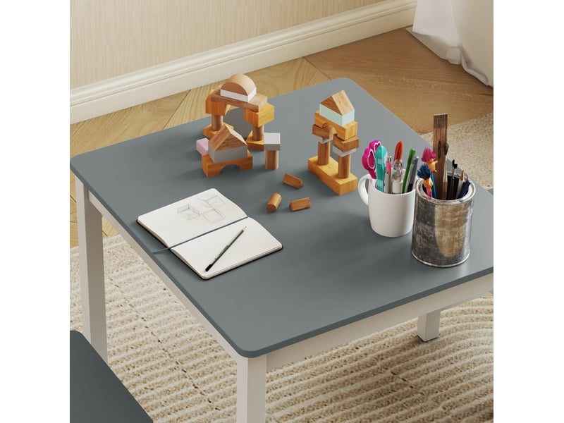 Ensemble table et 2 chaises enfant 56 x 52 x 48 cm gris et blanc en mdf et bois de pin, 3 à 8 ans  - Conforama E