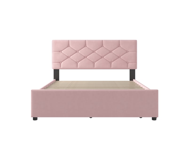  Lit gigogne 140x200 cm, lit enfant, design boutonné romantique, sommier, velours et mdf, rose, sans matelas  - Conforama D