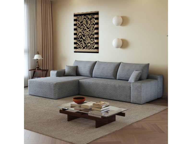  Canapé d'angle modulable 270 cm gris – chaise longue en l, siège profond, sans montage, style moderne  - Conforama B
