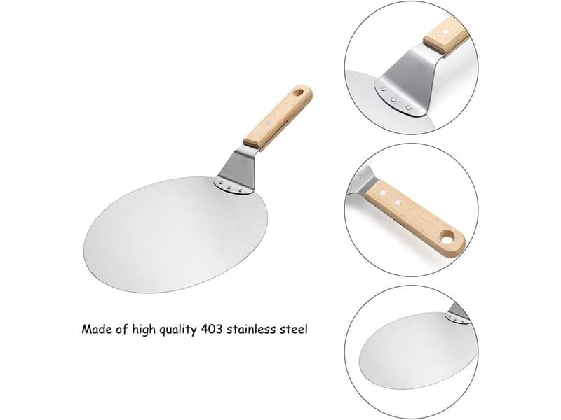  Spatule à pizza 3 en 1 en acier inoxydable de 25 cm avec manche en bois et poussoir à pizza HRC0000785LY - Conforama D