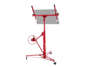 Lève-plaques pour plaques de plâtre, charge 68 kg, hauteur 140 à 350 cm, acier rouge, inclinaison 60 degrés