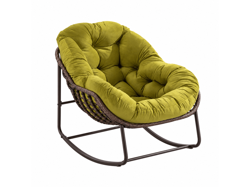  Fauteuil à bascule en rotin vert olive avec coussin rembourré extérieur  - Conforama A