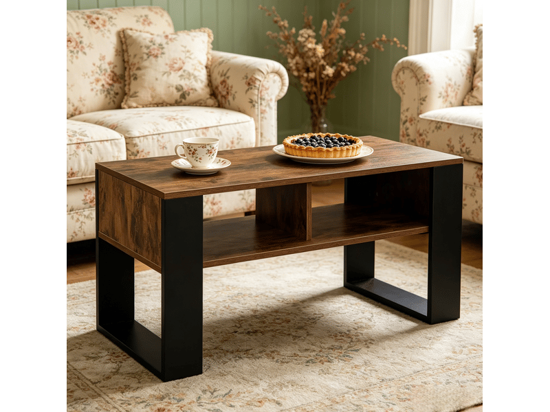 Table basse avec 2 compartiments ouverts 90x45x45 cm en bois noir et brun rustique - Conforama C