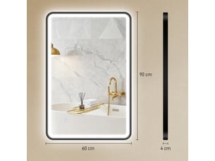 Miroir led salle de bains noir 90 x 60 cm, éclairage réglable
