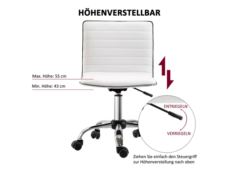  Chaise de bureau 48x52x78-90 cm sans accoudoirs hauteur réglable blanc  - Conforama E