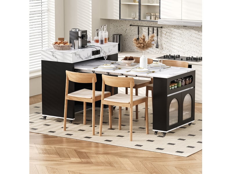  Îlot de cuisine extensible 110,5x50,5x95,5 cm à roulettes avec prises mdf noir  - Conforama C
