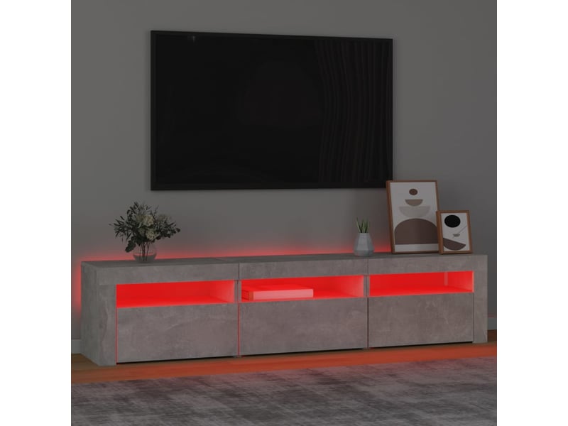 Meuble tv - banc tv - meuble de rangement avec lumières led gris béton 180x35x40 cm  - Conforama E