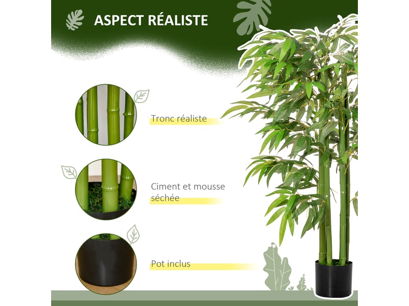  Plante artificielle bambou arbre artificiel 140 cm avec pot, fausse plante vert d'intérieur décoration  - Conforama A