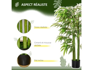 Plante artificielle bambou arbre artificiel 140 cm avec pot, fausse plante vert d'intérieur décoration