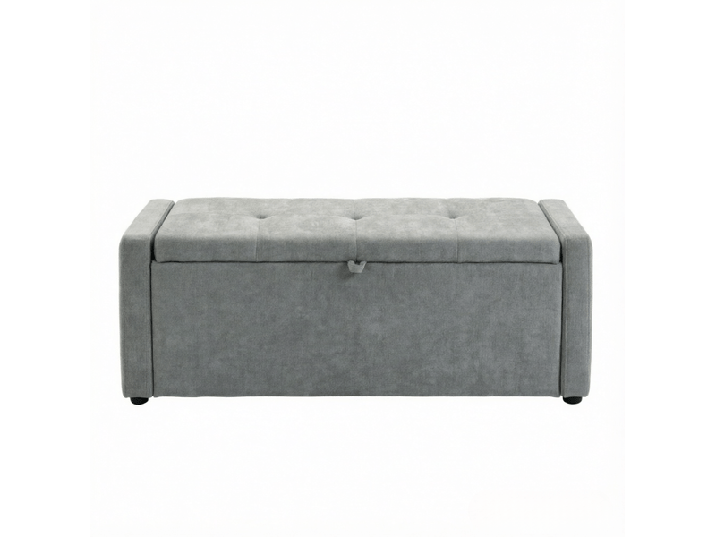  Banc de rangement 122 x 48 x 44 cm gris clair, tissu effet lin, coffre dissimulé et assise rembourrée  - Conforama E