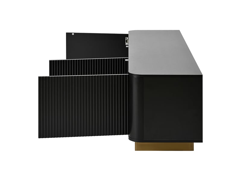 Meuble tv noir 170 cm avec rangement, trois portes et coins arrondis  - Conforama C
