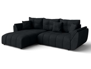 Canapé d'angle réversible convertible <strong>AX LIVING </strong> <strong>Verciani</strong> 4 places Velours noir avec coffre de rangement